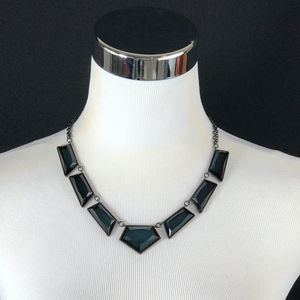 GNW Chevron Statement Necklace Blue Gunmetal NEW